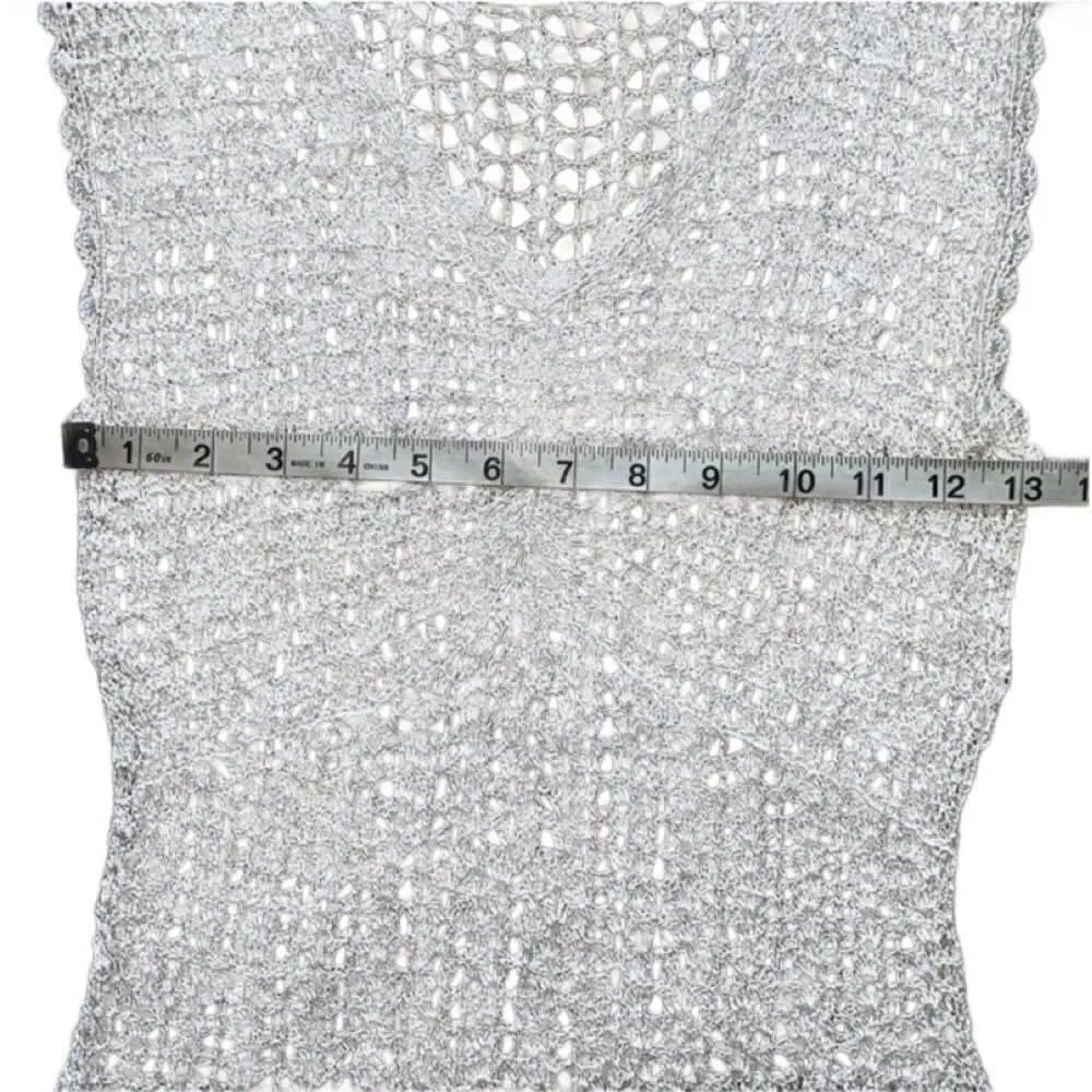 Bette Paige White Sheer Macrame Knit V-Neck Sheer Sleeveless Top (Size: Small)